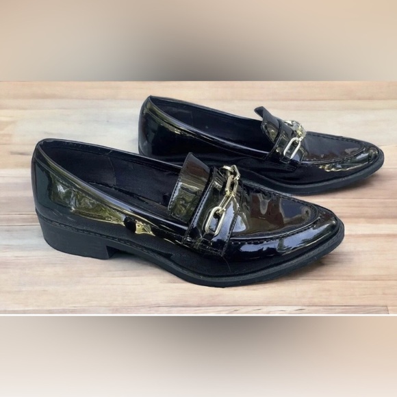 Zara Women’s Patent Chain Loafer Shoes Black Size 38 - Picture 2 of 4